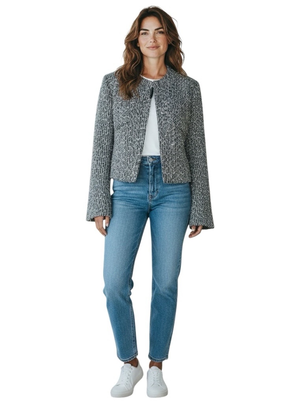 Giorgio Armani Cropped Tweed Jacket Silk Lined Bell Sleeve Italy Women's 42 EUC